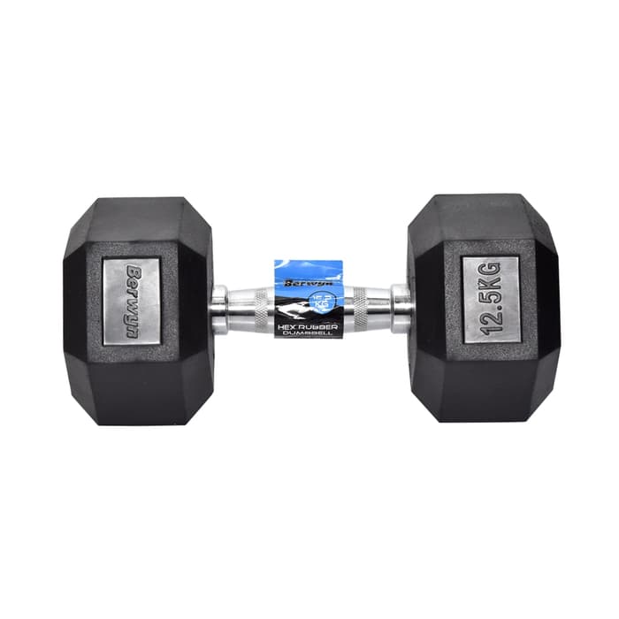 Dumbbell Karet Hexagonal 12.5 Kg - Hitam Silver